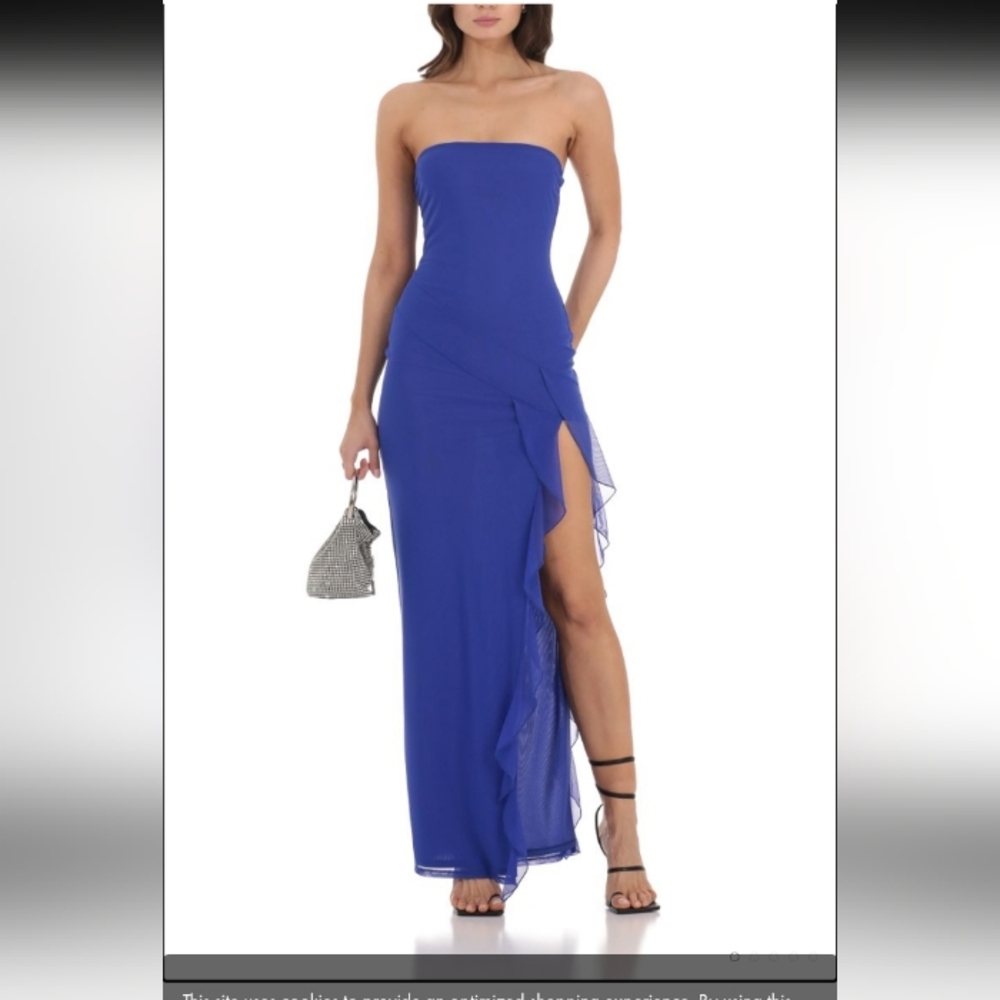 Lucy in the Sky Royal Blue Strapless Ruffle Split Dress 👗